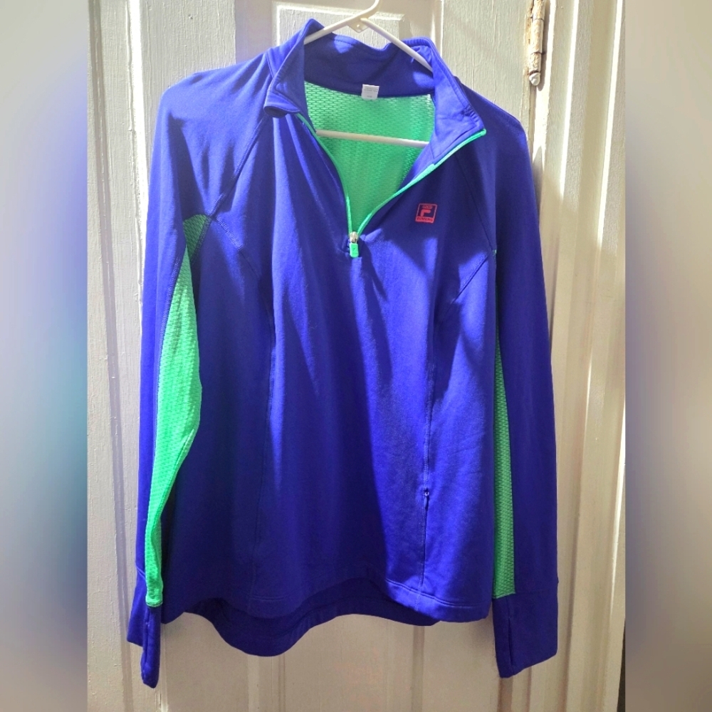 Fila Blue and Green Quarter-Zip Pullover in Size Large